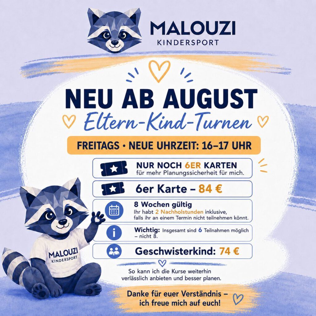 Neue Uhrzeit Eltern-Kind Turnen | Malouzi Kindersport