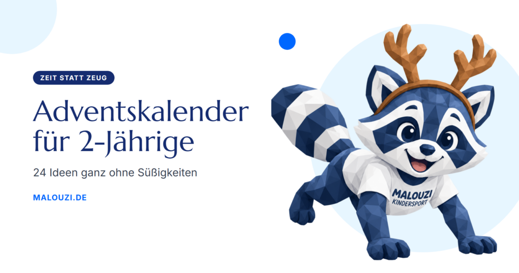 Milo, der Malouzi-Waschbär, krabbelt mit Rentiergeweih – Adventskalender für 2-Jährige